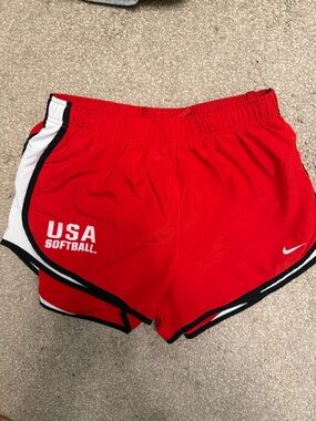 Nike Red USA Softball Women's Athletic Shorts with Black & White Trim